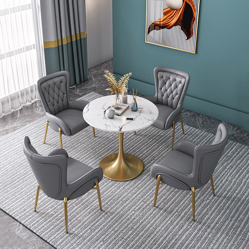 Metal Traditional Luxury Round Table Sintered Stone Table with Tulip Base
