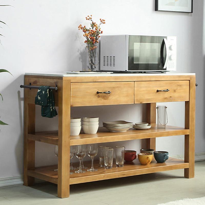 Modern Stationary Kitchen Island Set Wood Rectangular Kitchen Island Set for Home Use