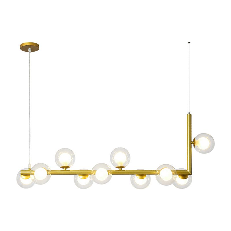 Minimalist Design 10-Light Ceiling Lighting for Dining Room, Black/Gold with Glass Shades