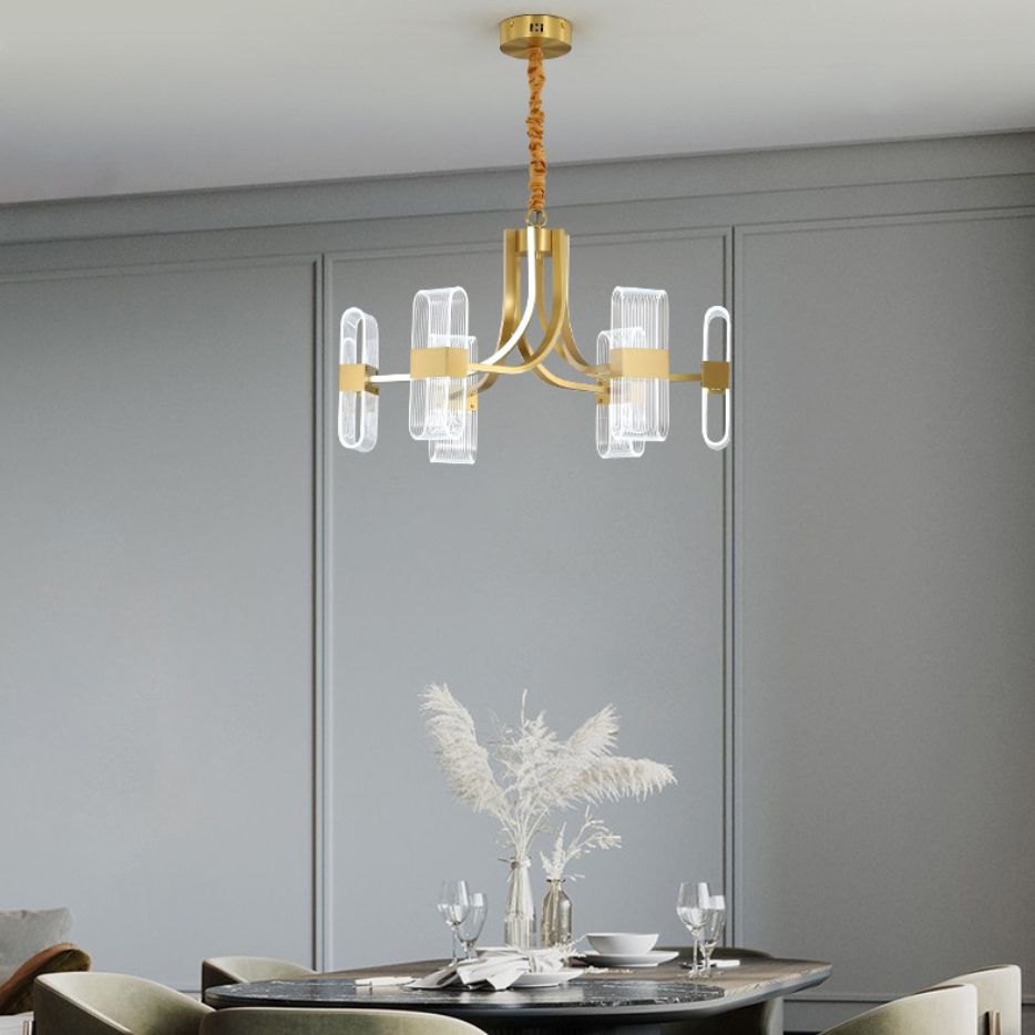 Shaded Chandelier Lighting Fixture Simplicity Metal Dinning Room LED Pendant Light Fixture in Gold