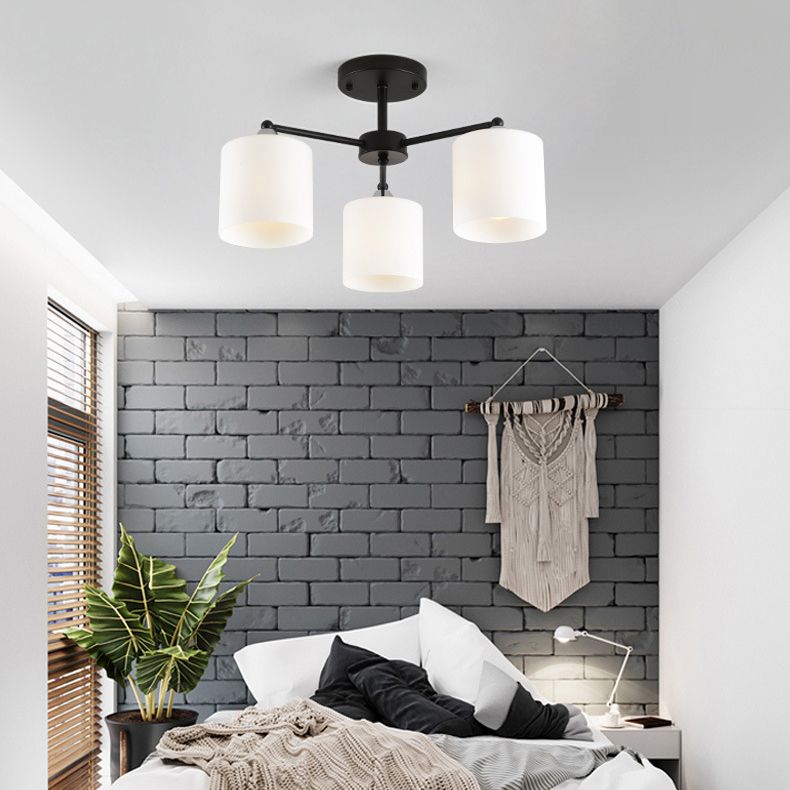 Cylinder Semi Flush Light Fixture Traditional Glass Ceiling Light for Living Room