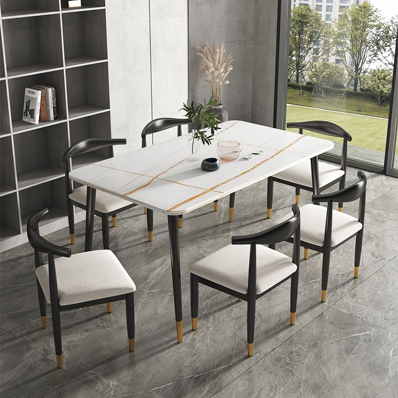 Rectangular Scandinavian Sintered Stone Dining Room Set Dining Furniture with Metallic Base