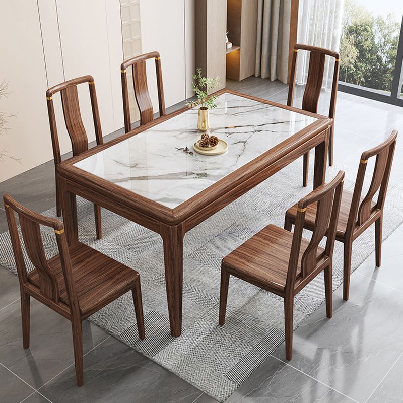 Contemporary 1/2/5/7 Pieces Furniture Rectangle Stone Dining Set in Brown
