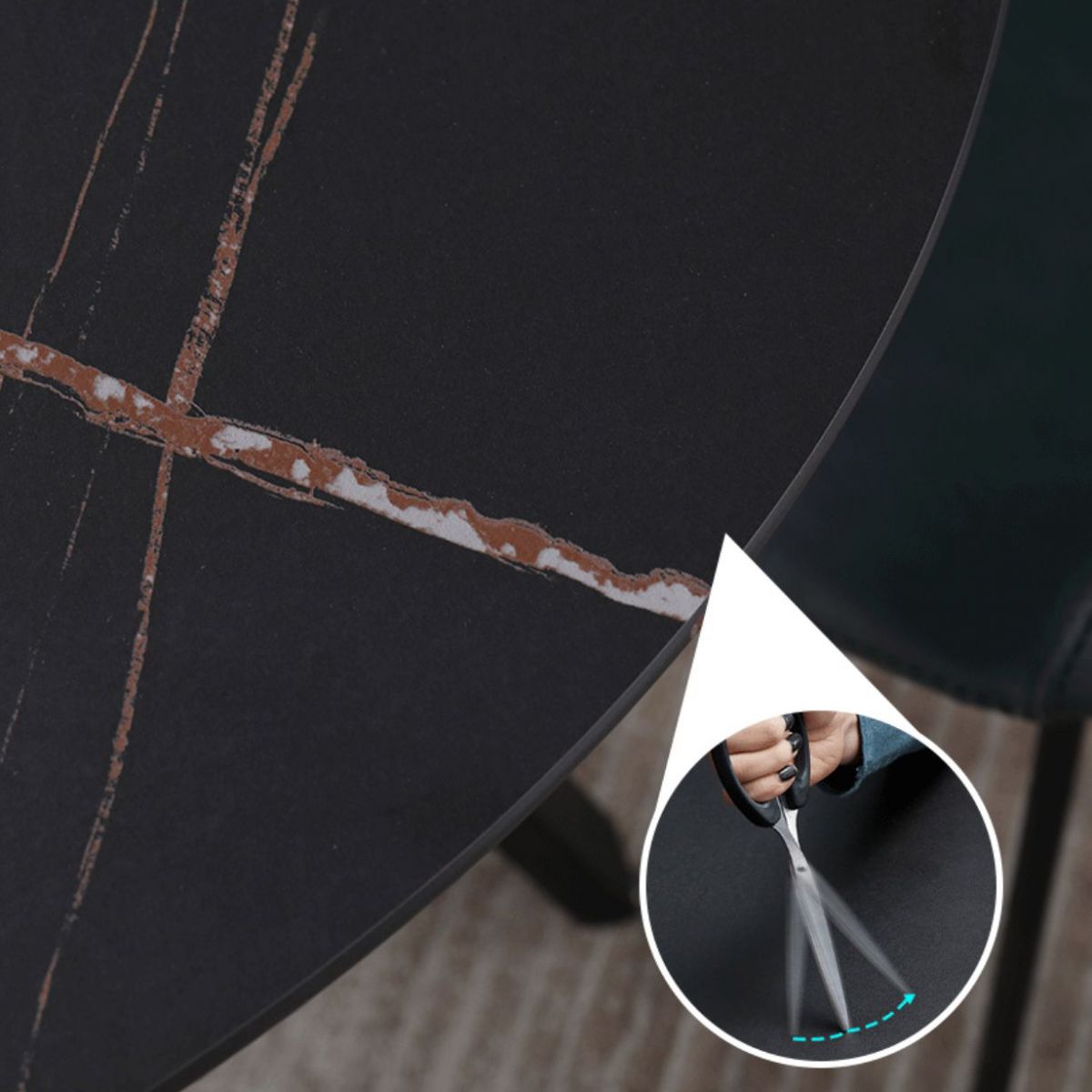 Modern Style Sintered Stone Dining Room Table Round Table with Metal Base