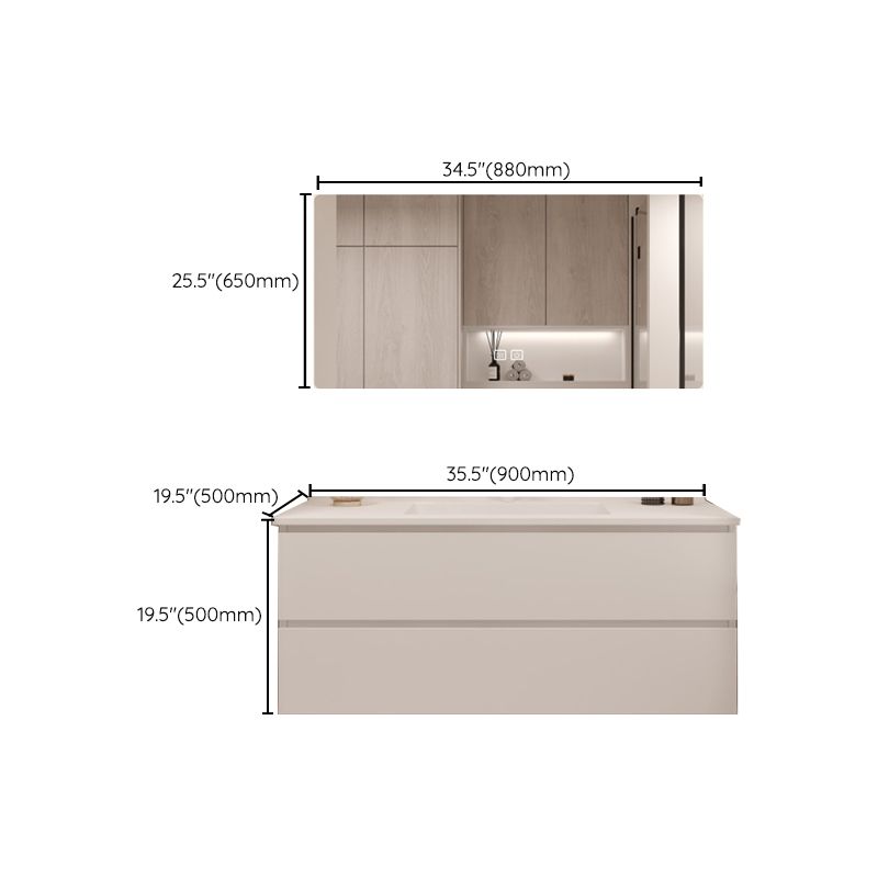 White Bathroom Vanity Wood Rectangle Single Sink Wall Mount 2 Drawers Vanity Set