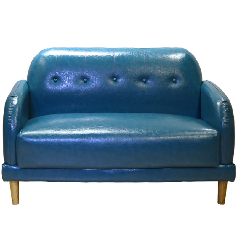 Faux Leather Tufted Back Sofa with Square Arm for Living Room