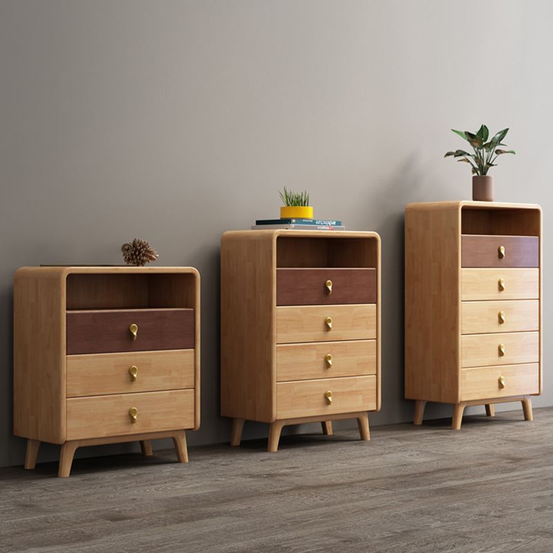 Modern Natural Buffet Table Rubber-wood Solid Wood Open Storage Buffet with Drawers