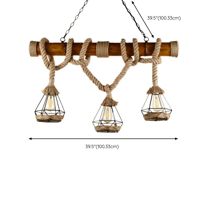 3 - Head Industrial Kitchen Island Fixture Hemp Rope Ceiling Pendant Light