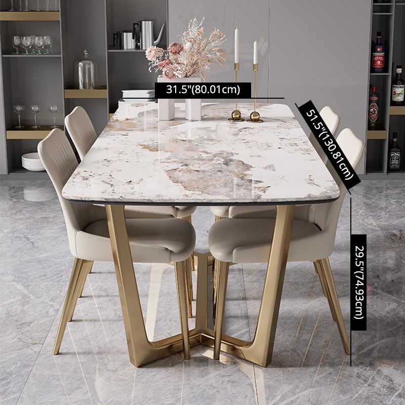Modern Rectangle Shape Kitchen Dining Set Extendable Sintered Stone Top Dining Set with Trestle Base