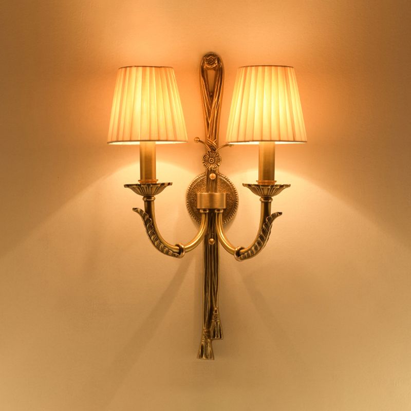 Modern Copper Wall Mount Lamp Golden with Fabric Shade for Living Room