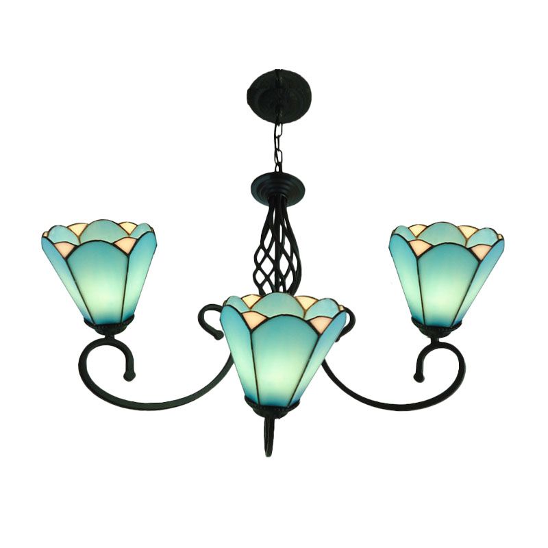 Lampe à lustre à cône noir baroque 5/6/8 Lumières PENDANT DE DROP VERRE BLANC / BLUE POUR LE SOIR