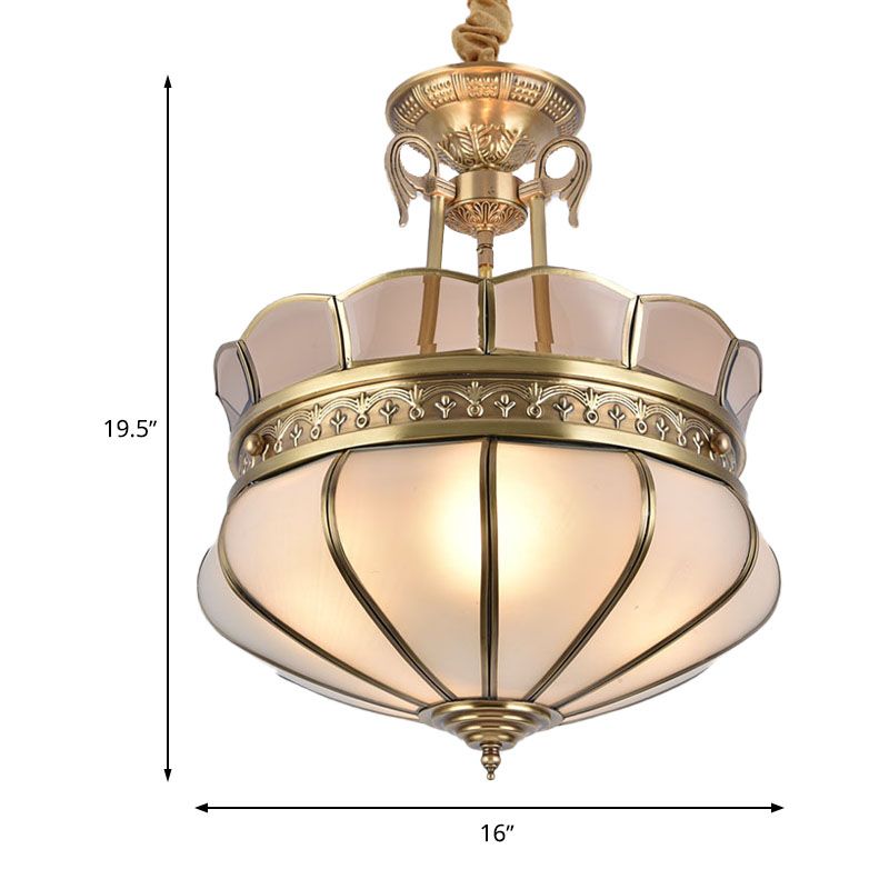 Scalloped Living Room Ceiling Chandelier Colonial Milky Glass 5/7 Heads Gold Hanging Light Fixture