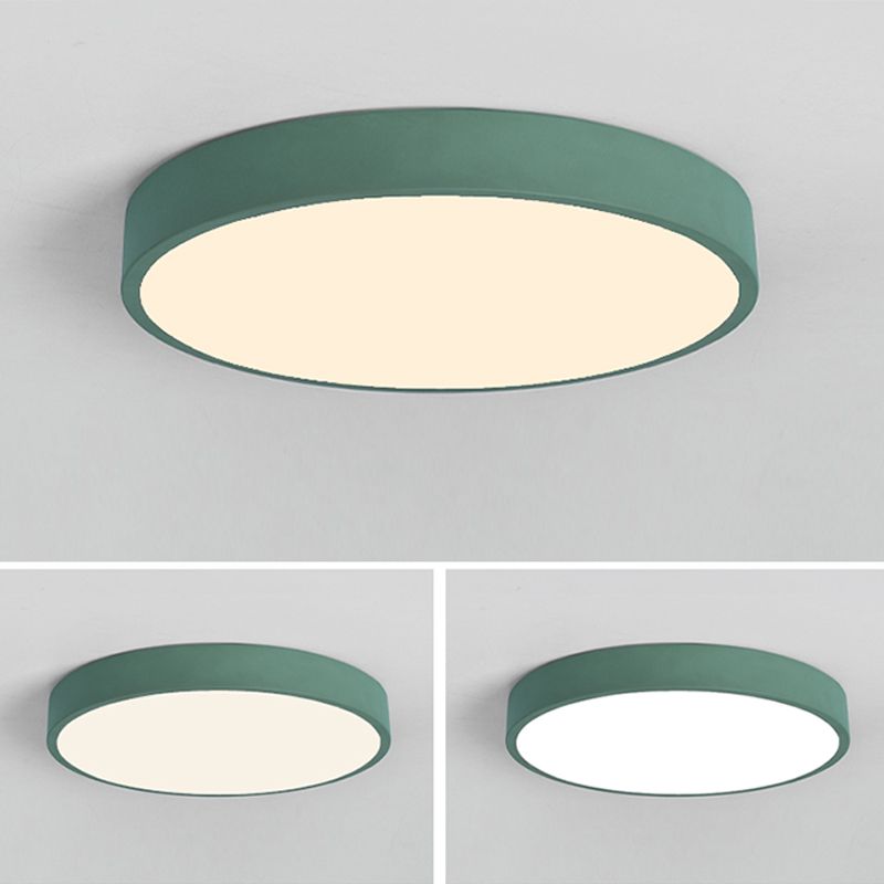 Round Shape LED Ceiling Lamp Modern Macaroon Iron 1 Light Flush Mount for Study Bedroom