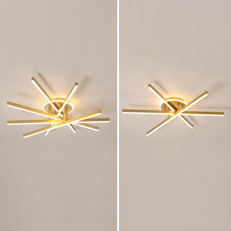 Slender Bar Semi Flush Mount plafond Aménagement de salon en métal moderne LED LED MONTER en or