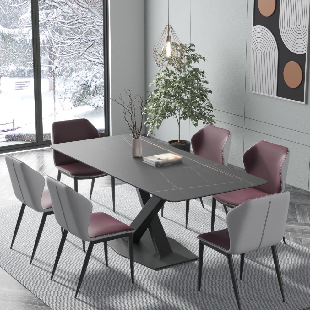 Contemporary Rectangle Dining Room Table Sintered Stone Table with Pedestal Base