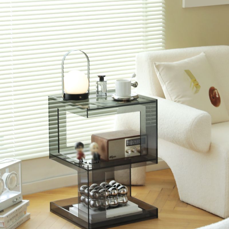 Modern Block Accent Side Table with Storage Square Living Room Corner Table