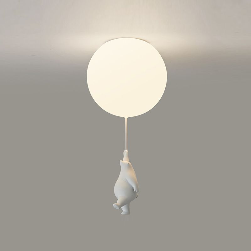 Cartoon 1-Light Ceiling Light White Balloon Shape Glass Flush Mount Light Fixture