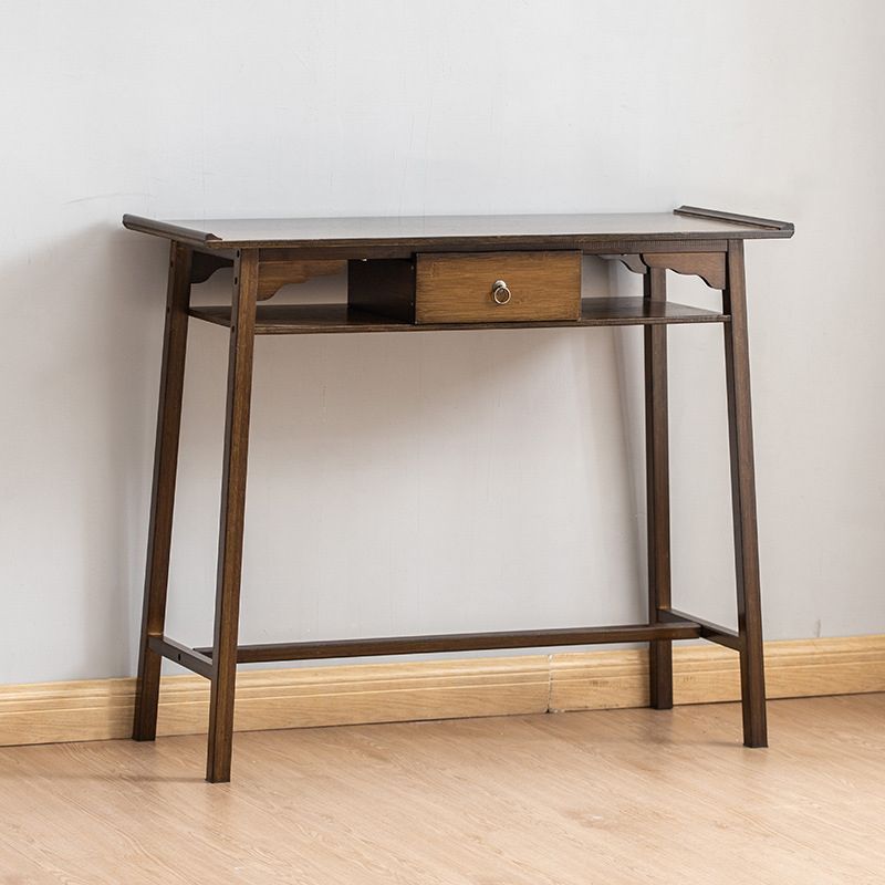 Mid-Century Modern Console Table Dark Brown Solid Wood Rectangle Console Table