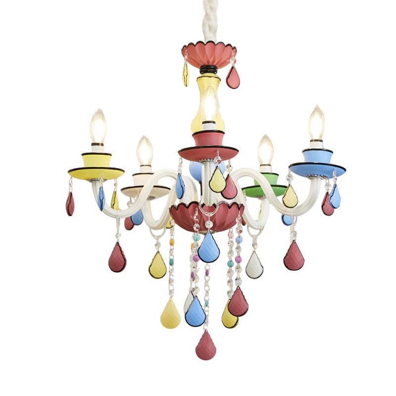 Crigal Candelabra Chandelier Macaron 5/6/8 Lights Blue-Pink-Yellow suspension suspendue avec drapé en cascade