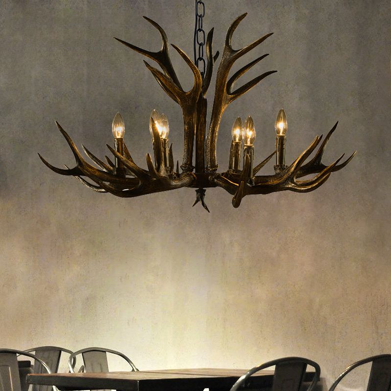 Black Candle Pendant Chandelier Rural Resin 6/8/10 Heads Restaurant Hanging Ceiling Light