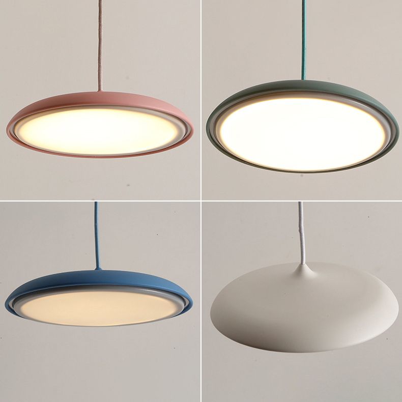 Modern Hanging Light Fixtures Round Plate Pendant Lights Metal 1 Light Pendant Lamp
