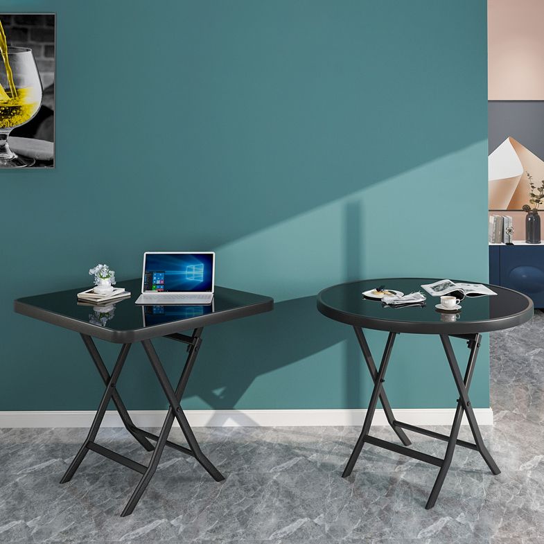Glass Foldable Dining Table for 2 Person with Black Metal Base