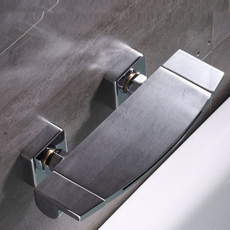 Contemporary Wall Mounted Metal Tub Filler Two Handles Waterfall Tub Faucet Trim