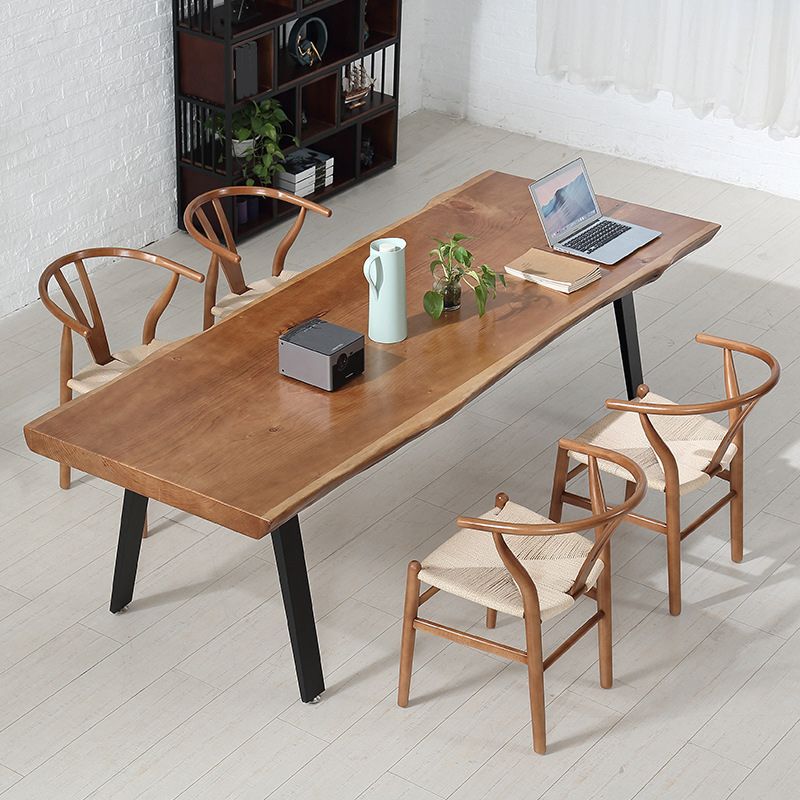 Solid Wood Top Dining Table Modern Rectangle Table with 4 Legs