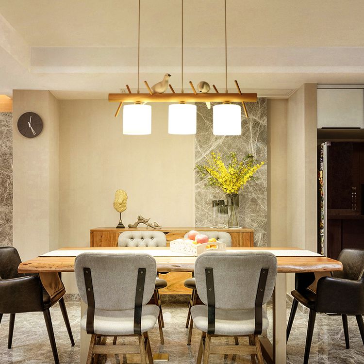 Zeitgenössische Anhängerleuchten Zylinder Hängende Lichter weißes Glas für Kücheninsel