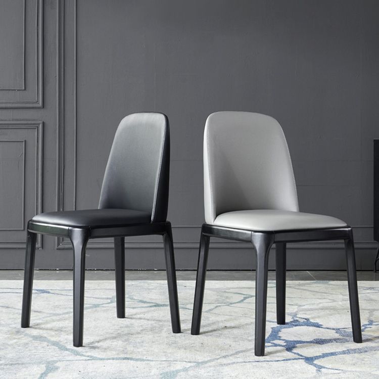 Faux Leather Industrial Dining Room Chair Matte Finish Solid Back Dining Chair