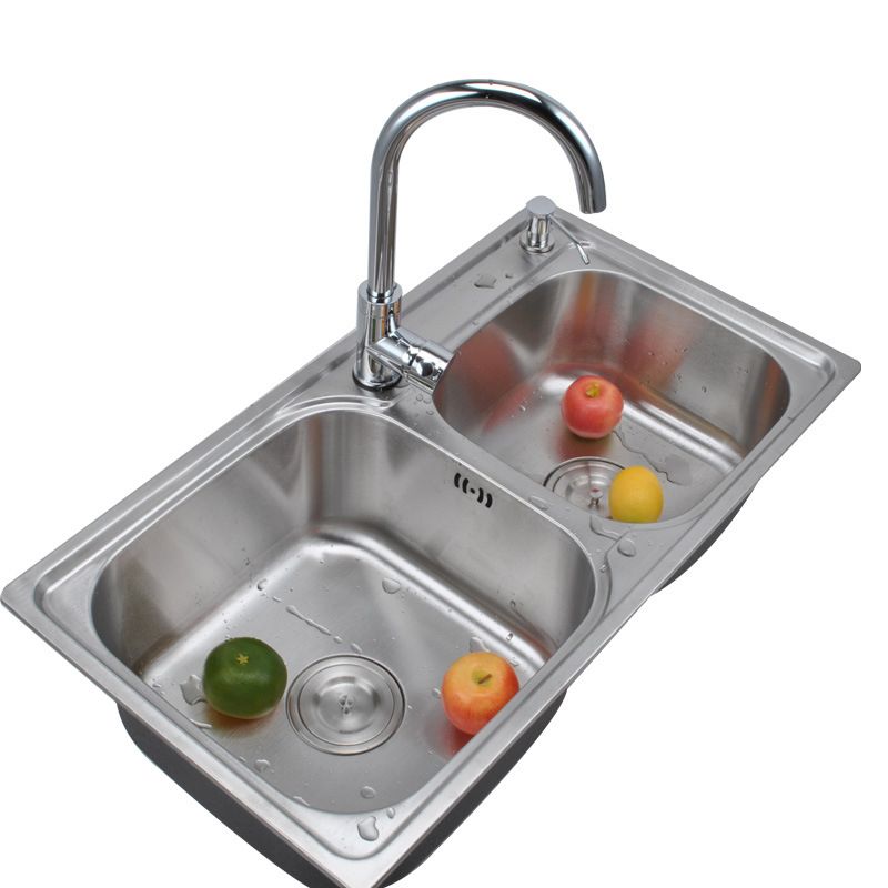 Contemporary Style Kitchen Double Sink Stainless Steel Drop-In Kitchen Sink