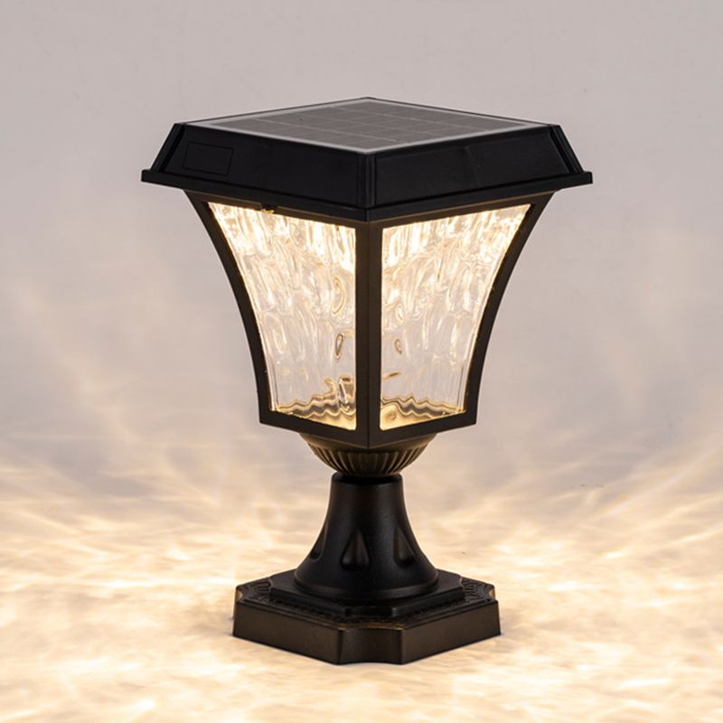 LED Black Pillar Lamp Waterproof Outdoor Light with Glass Shade for Garden