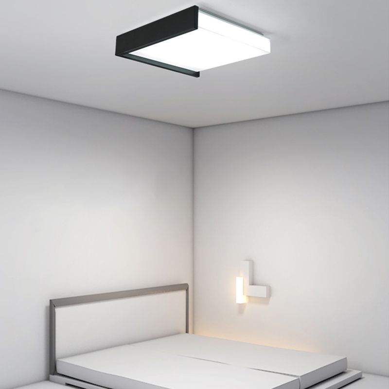 Plafonnier LED noir en acrylique, plafonnier carré en fer forgé de simplicité moderne pour chambre à coucher