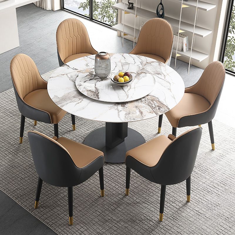 Modern Round Dinette Set 1/4/5/7 Pieces Black Dining Table Set with Sintered Stone Top