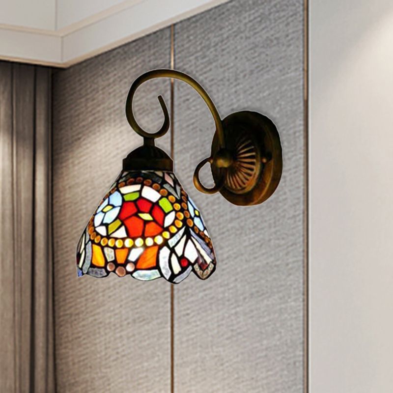 Flower Wall Light Fixture Tiffany Multicolor Stained Color 1 Head Rust Sconce Light