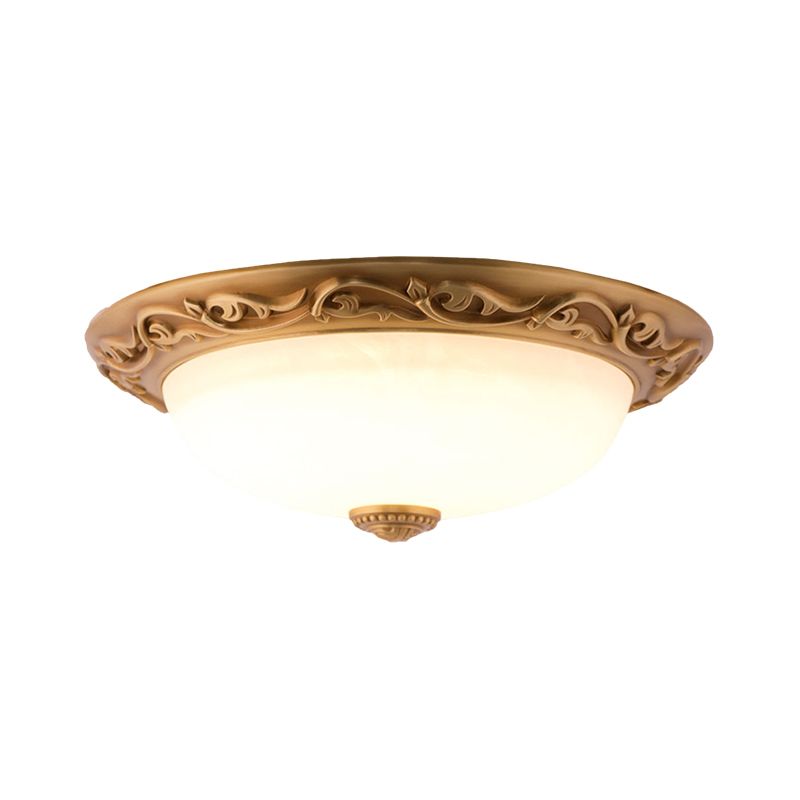 Retro Style Dome-Shaped Flush Mount Milky Glass LED Ceiling Fixture in White for Drawing Room, 12"/16"/19.5" W