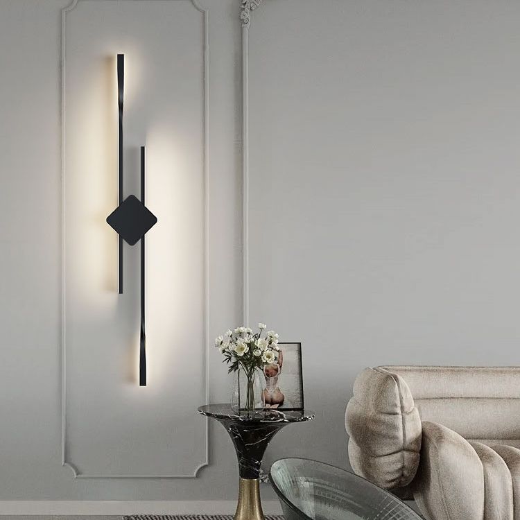 Linear Shape Metal Vanity Sconce Light Modern Style 2-Lights Vanity Mirror Lights in Black