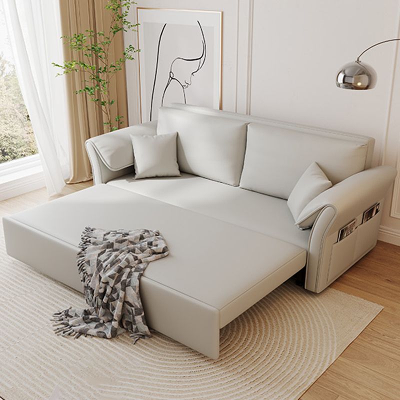 Scandinavian White Futon and Mattress Flared Arms Futon Sleeper Sofa with Storage