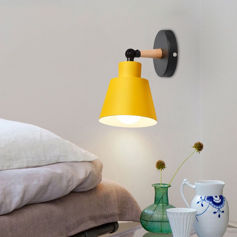 Macaron Colored Bucket Wall Sconce Rotatable One Light Metal Sconce Light for Living Room