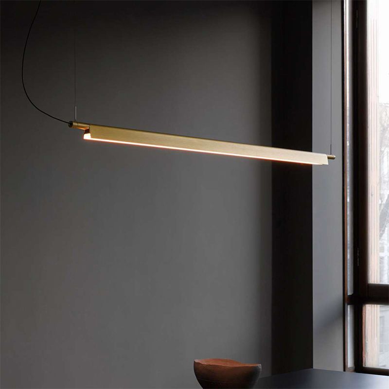Black / Gold Linear Kitchen Island Fixture Minimalist Metal Ceiling Pendant