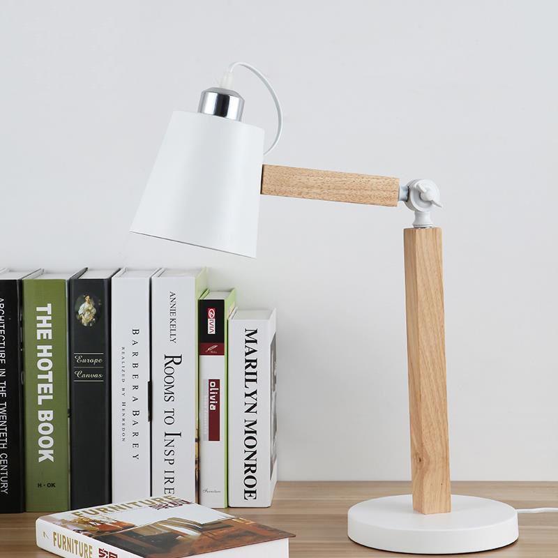 Lampada da comodino moderna a 1 testa con luce da scrivania affusolata in metallo in bianco/nero con nodo rotante