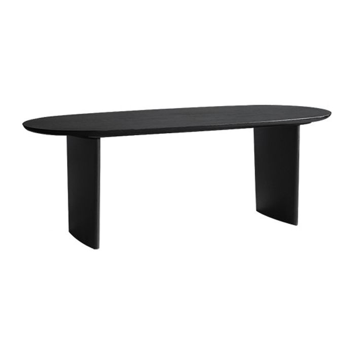 Ovaal dubbele voetstuk moderne eettafel zwarte vaste tafel met massief hout