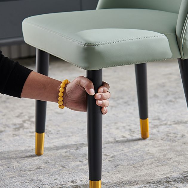 Nordic Glam Style Leather Dining Chair Parsons Chair with Wooden Legs for Kitchen