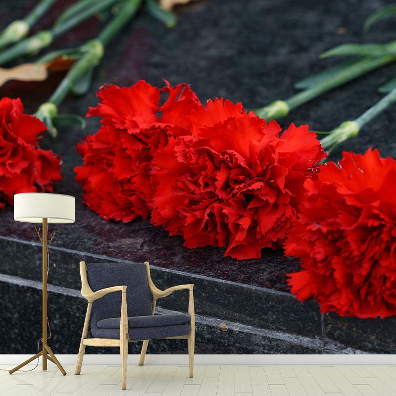 Customized Carnation Flower Wall Mural Horizontal Photography for Sleeping Room