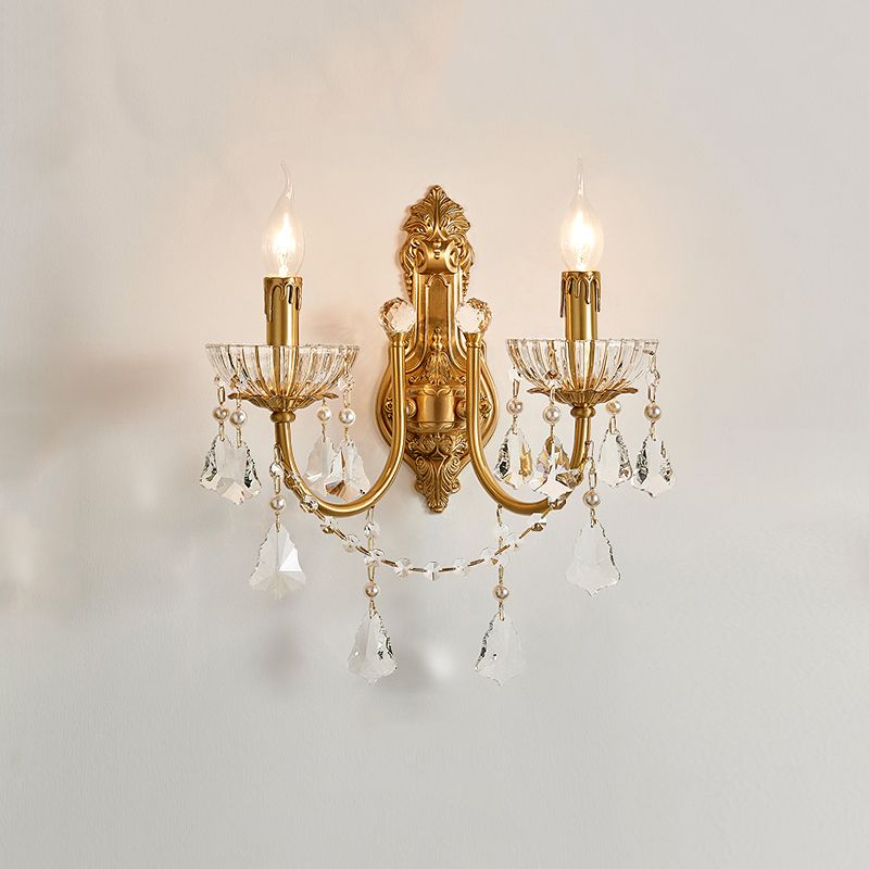 Candle Shape Crystal Wall Lighting Modern Style Multi Lights Wall Mounted Light in Gold
