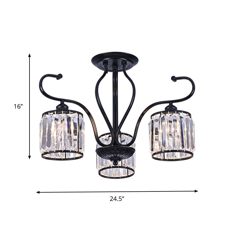 Iluminación de semi monte de cristal cilíndrico 3/6 luces de la sala de estar luz de techo en negro