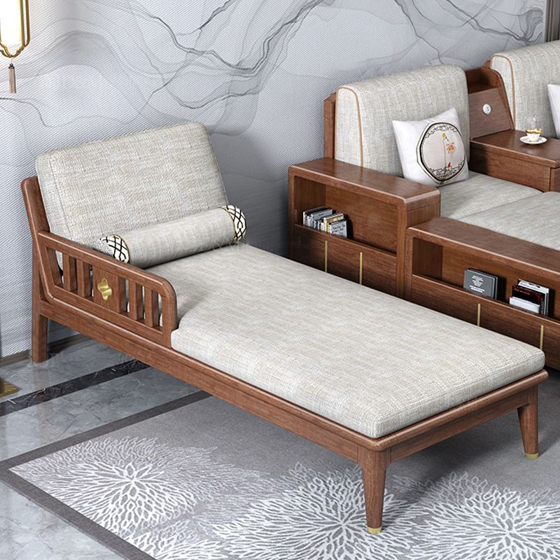 Walnut Slipcovered Cotton Blend Chaise Lounge Couch with Square Arms
