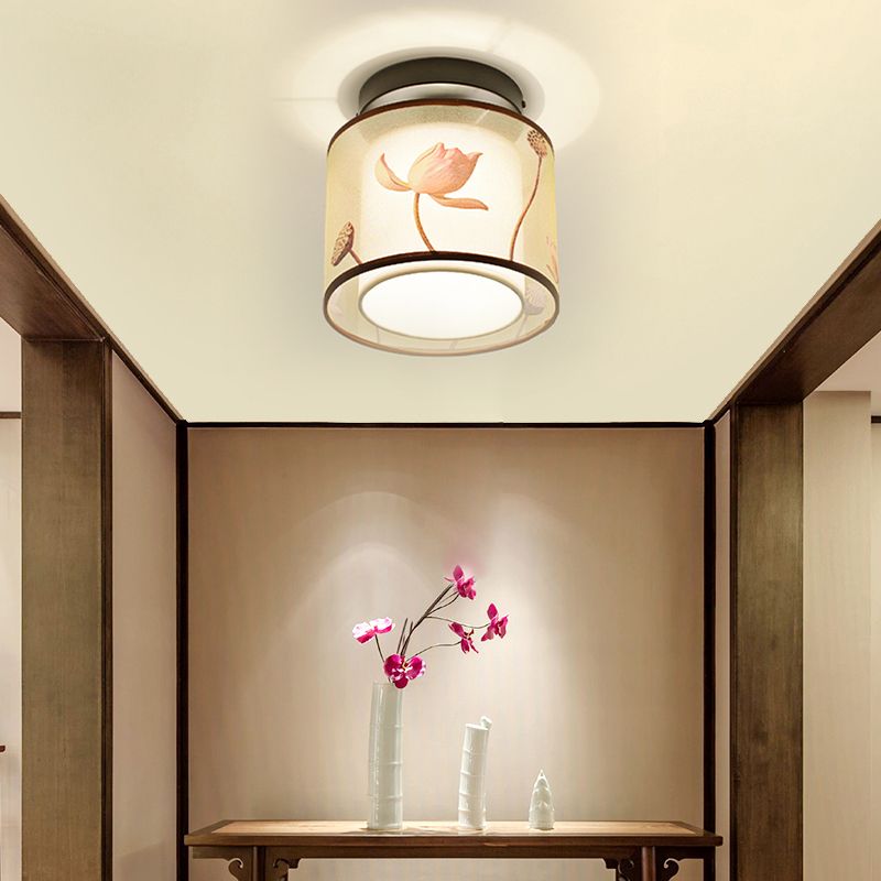 Fabric Light Fixtures Chinese Style Flush Light for Living Room Dinning Room Foyer