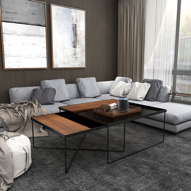 Mid-Century Modern Metal & Wood Coffee Table Cross Legs Cocktail Table Set