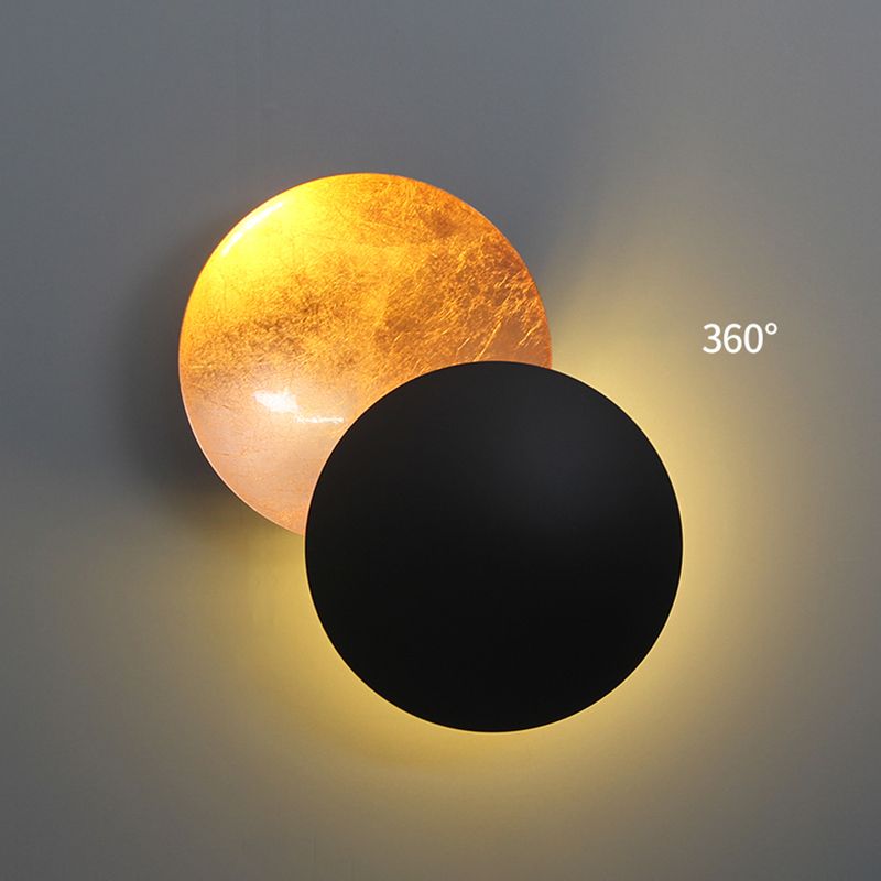 Wrought Iron LED Rotatable Wall Lamp in Modern Creative Style Gold Foil Circular Wall Sconce for Bedroom